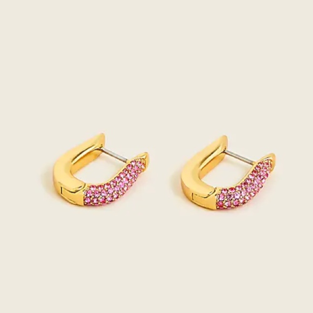 J.CREW Pave’ Ball Huggie Hoop Earrings NWT OS Decorative Pink Gold